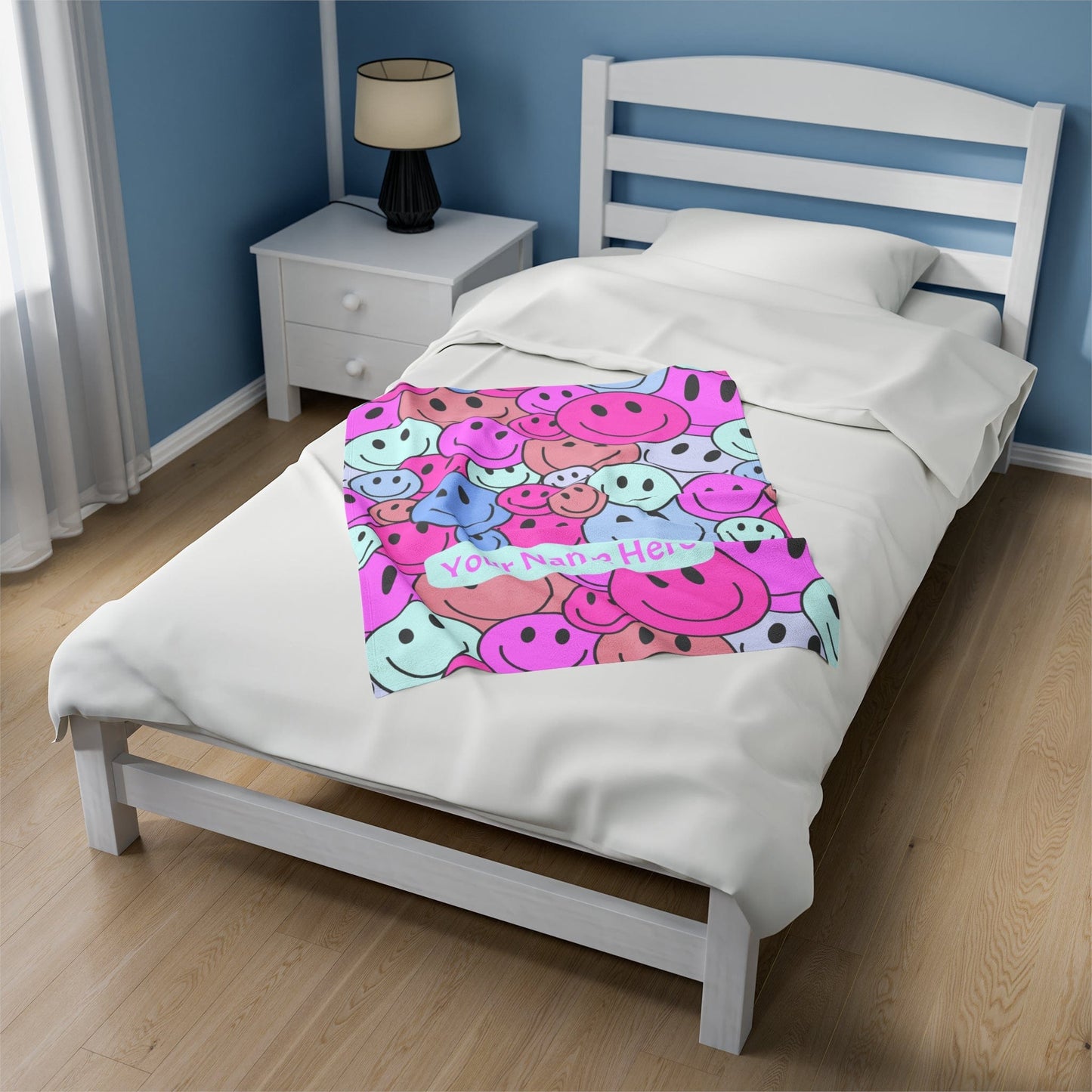 Printify All Over Prints Smiley Face Velveteen Plush Blanket - Personalized
