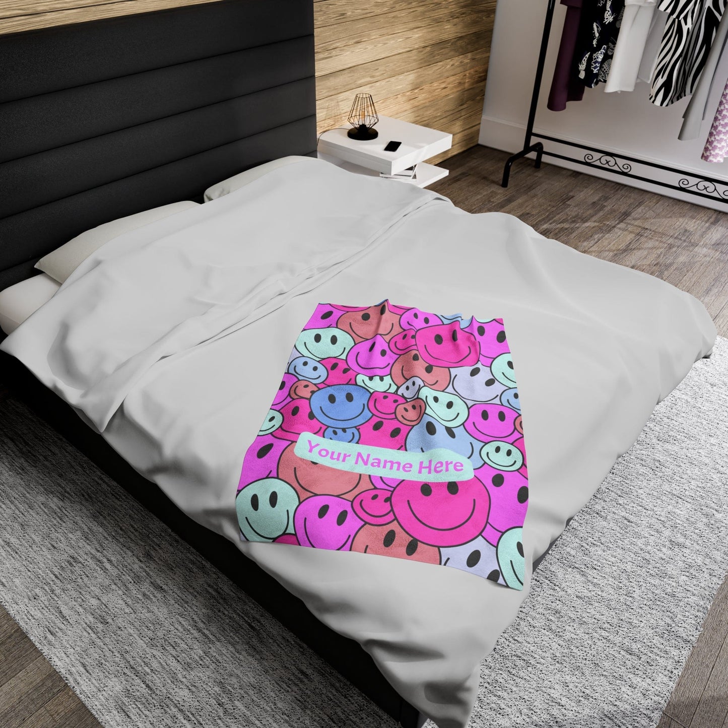 Printify All Over Prints Smiley Face Velveteen Plush Blanket - Personalized