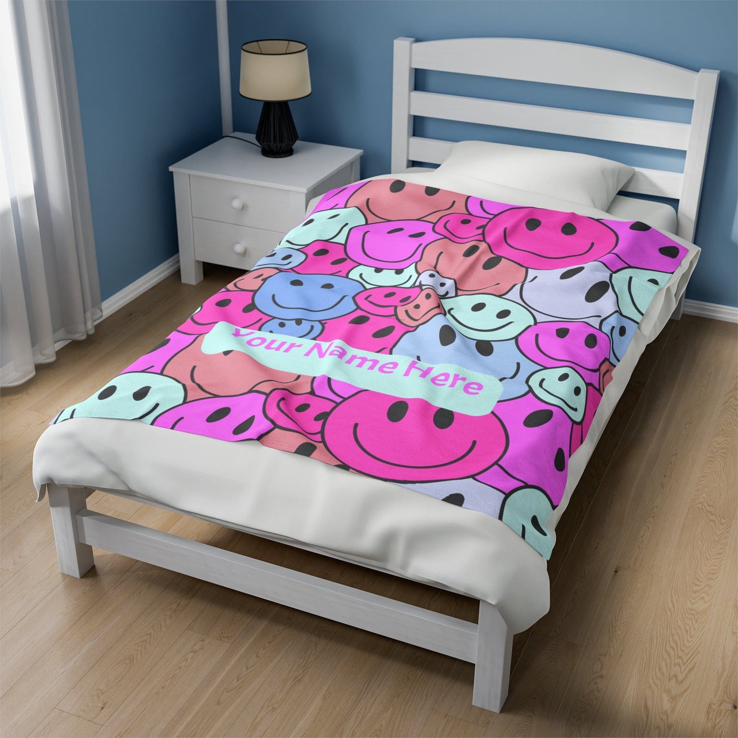 Printify All Over Prints Smiley Face Velveteen Plush Blanket - Personalized