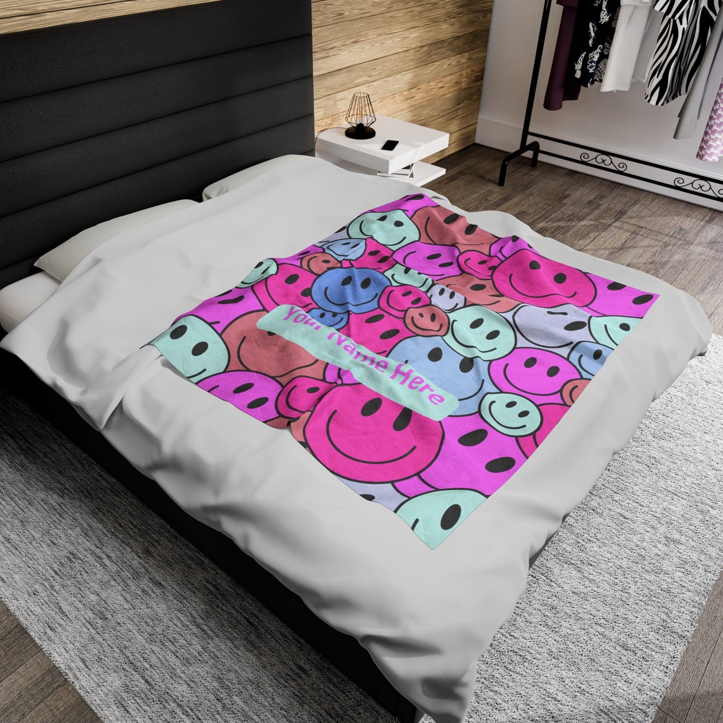 Printify All Over Prints Smiley Face Velveteen Plush Blanket - Personalized