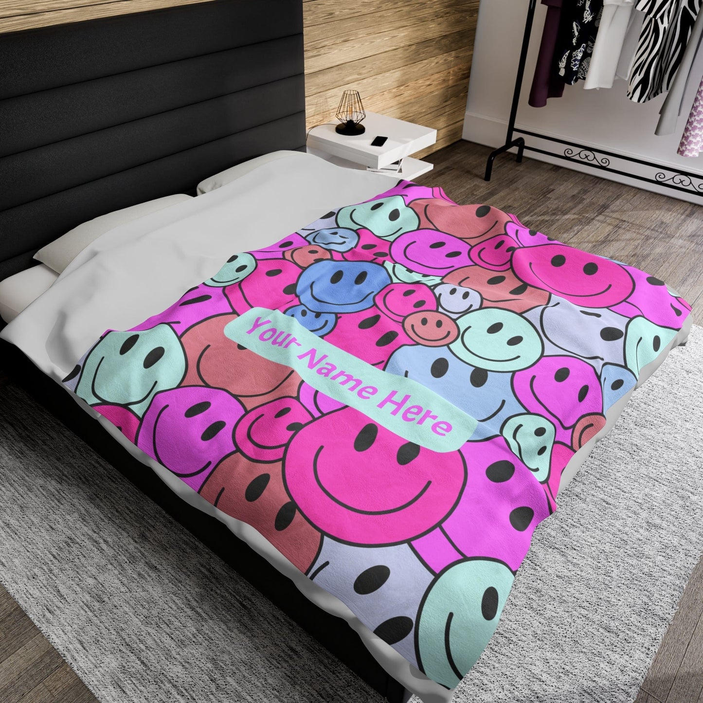 Printify All Over Prints Smiley Face Velveteen Plush Blanket - Personalized
