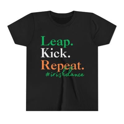 Printify Kids clothes Black / S Leap. Kick. Repeat. – The Ultimate Tee for Young Irish Dancers! Irish Flag