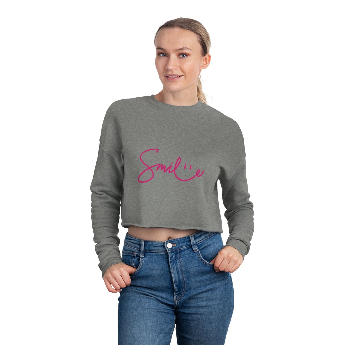 Printify Sweatshirt Cropped "Smile" Sweatshirt β Cozy, Trendy & Full of Good Vibes