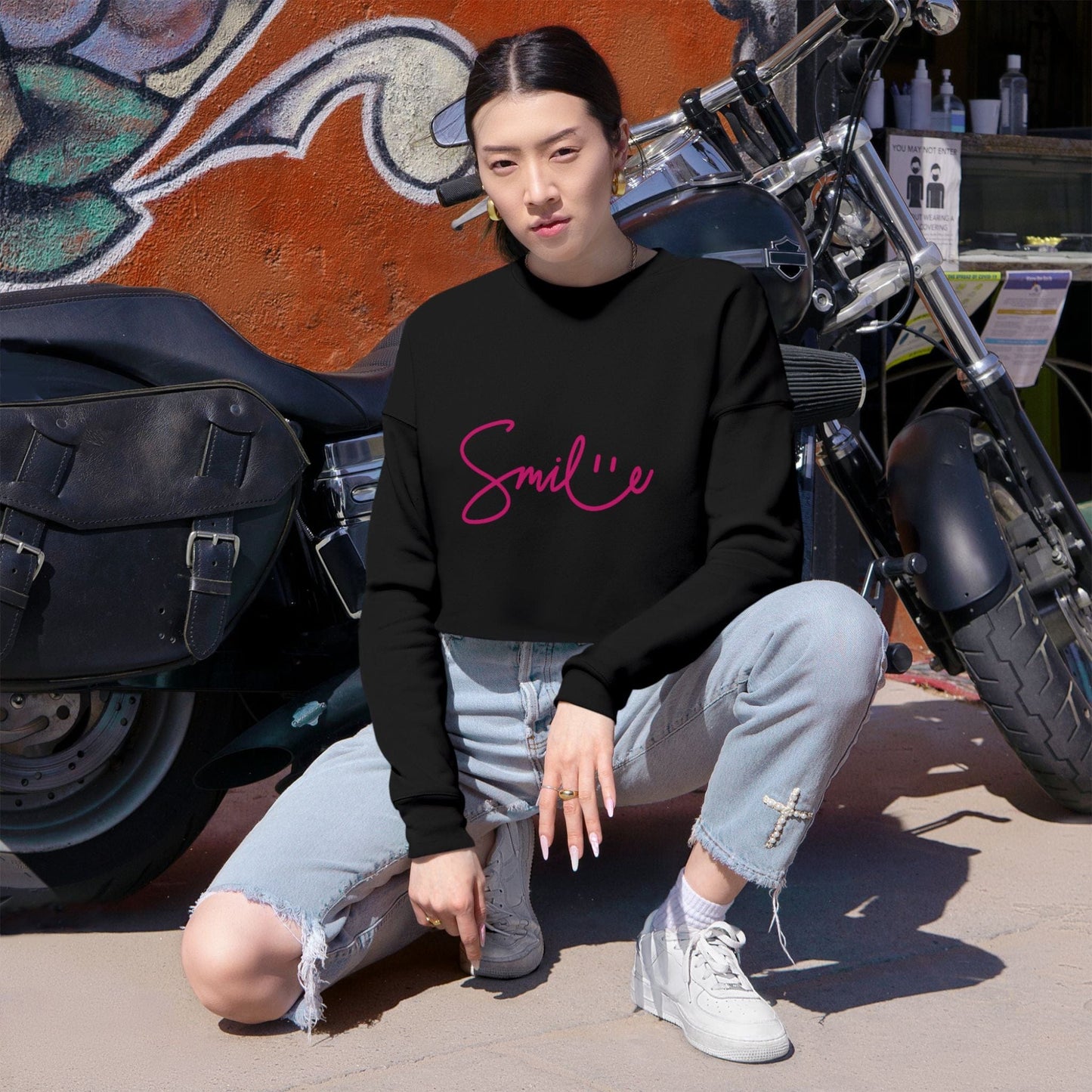 Printify Sweatshirt Cropped "Smile" Sweatshirt β Cozy, Trendy & Full of Good Vibes