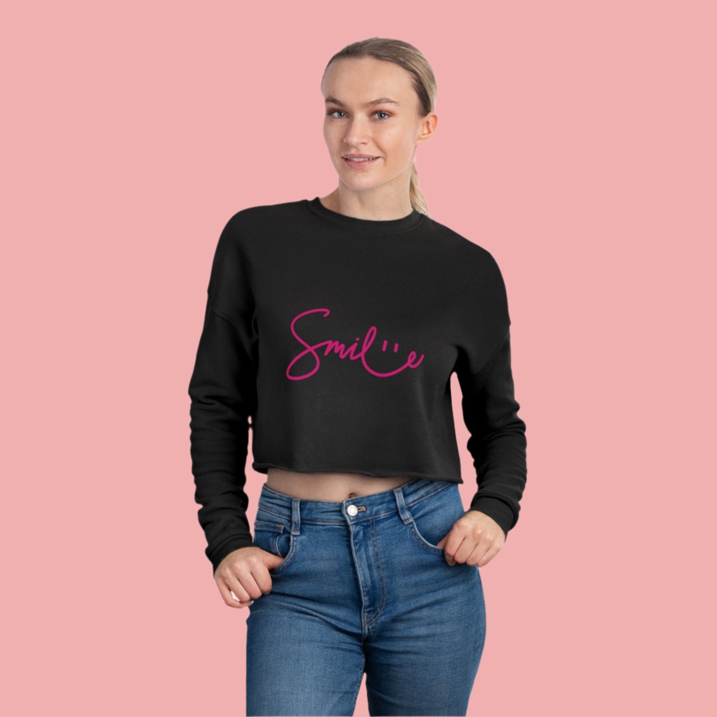 Printify Sweatshirt Cropped "Smile" Sweatshirt β Cozy, Trendy & Full of Good Vibes