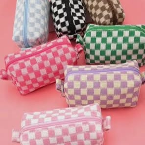 The Smiley Face Boutique π Checkered Chic & Compact Makeup Pouch β Stay Organized in Style! π