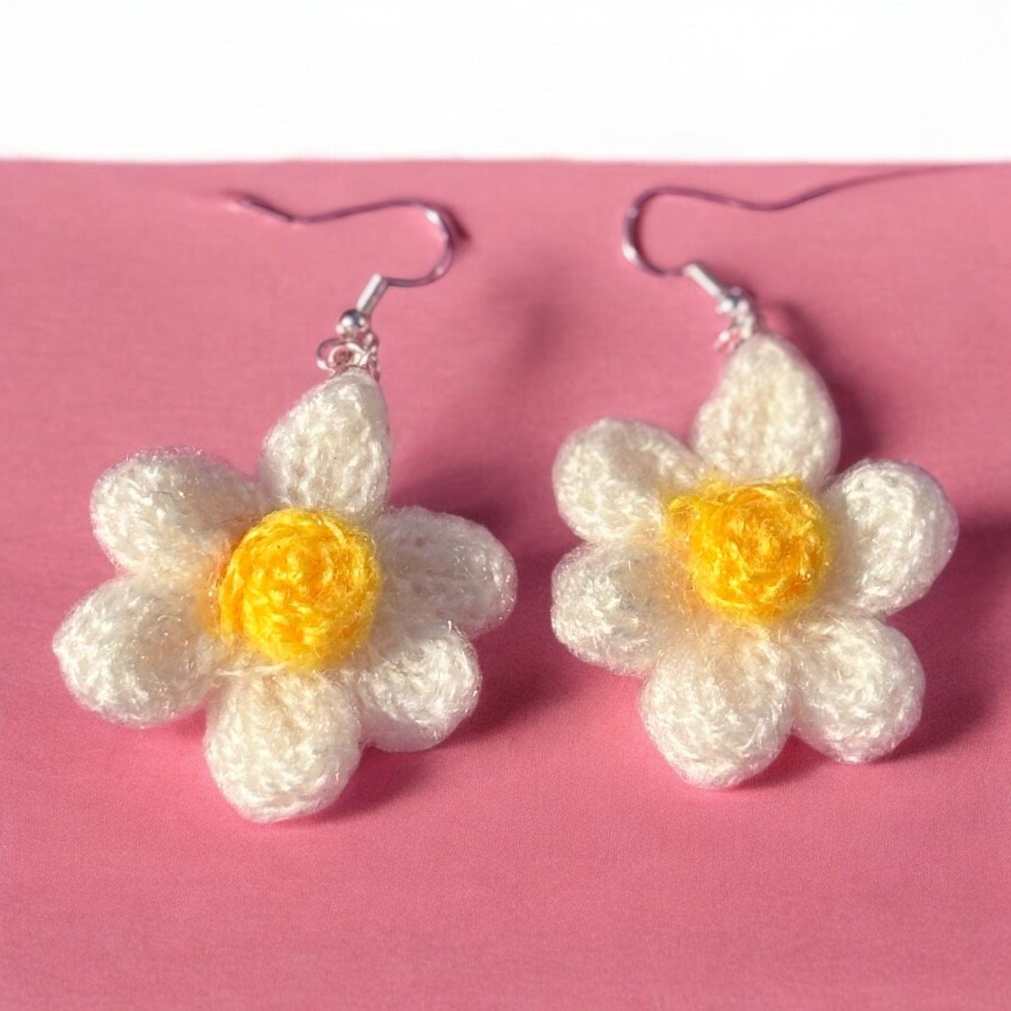 Whit's Up Shop Daisy Dangles - Petite White & Yellow Handcrafted Crochet Flower Earrings
