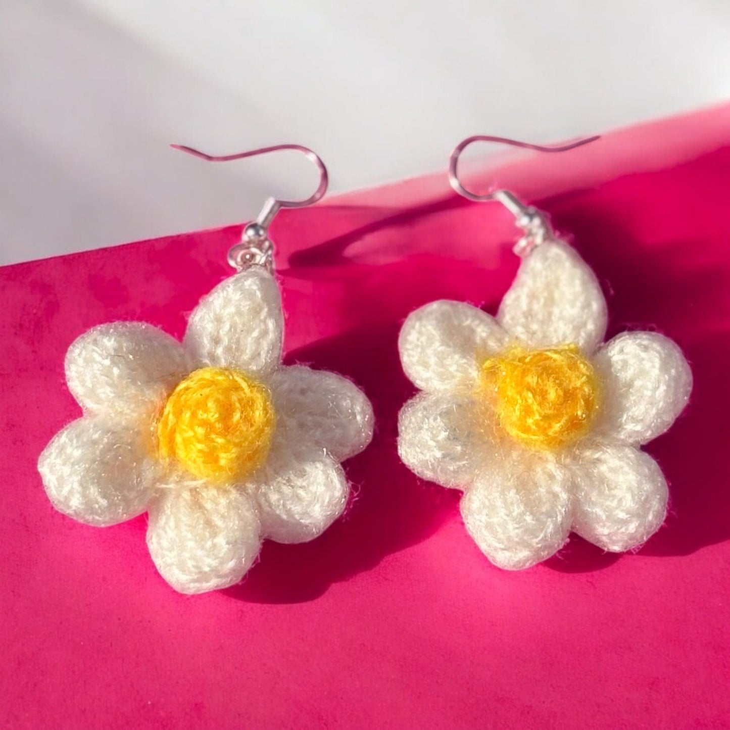 Whit's Up Shop Daisy Dangles - Petite White & Yellow Handcrafted Crochet Flower Earrings