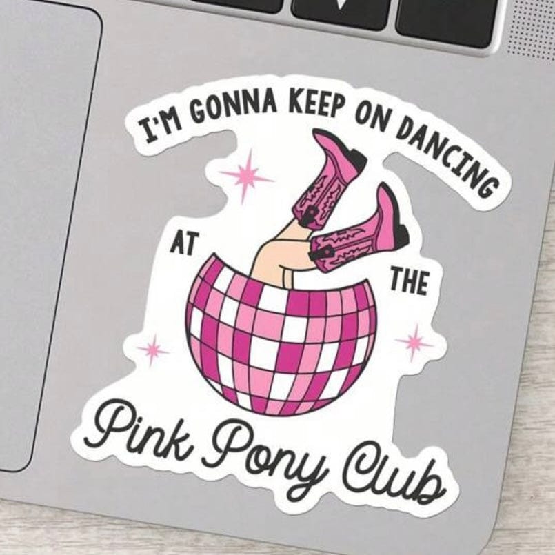 Whit's Up Shop Pink Pony Club Disco Cowgirl Sticker – Retro Western Boots & Disco Ball