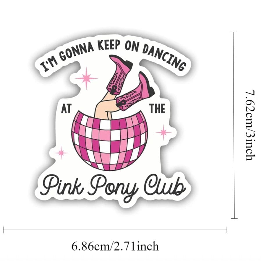 Whit's Up Shop Pink Pony Club Disco Cowgirl Sticker – Retro Western Boots & Disco Ball