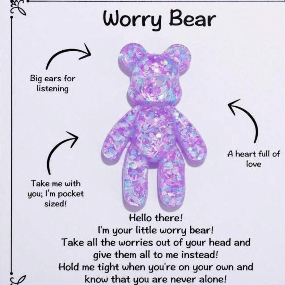 Whit's Up Shop Pocket Worry Bear – Pink & Purple Glitter Edition