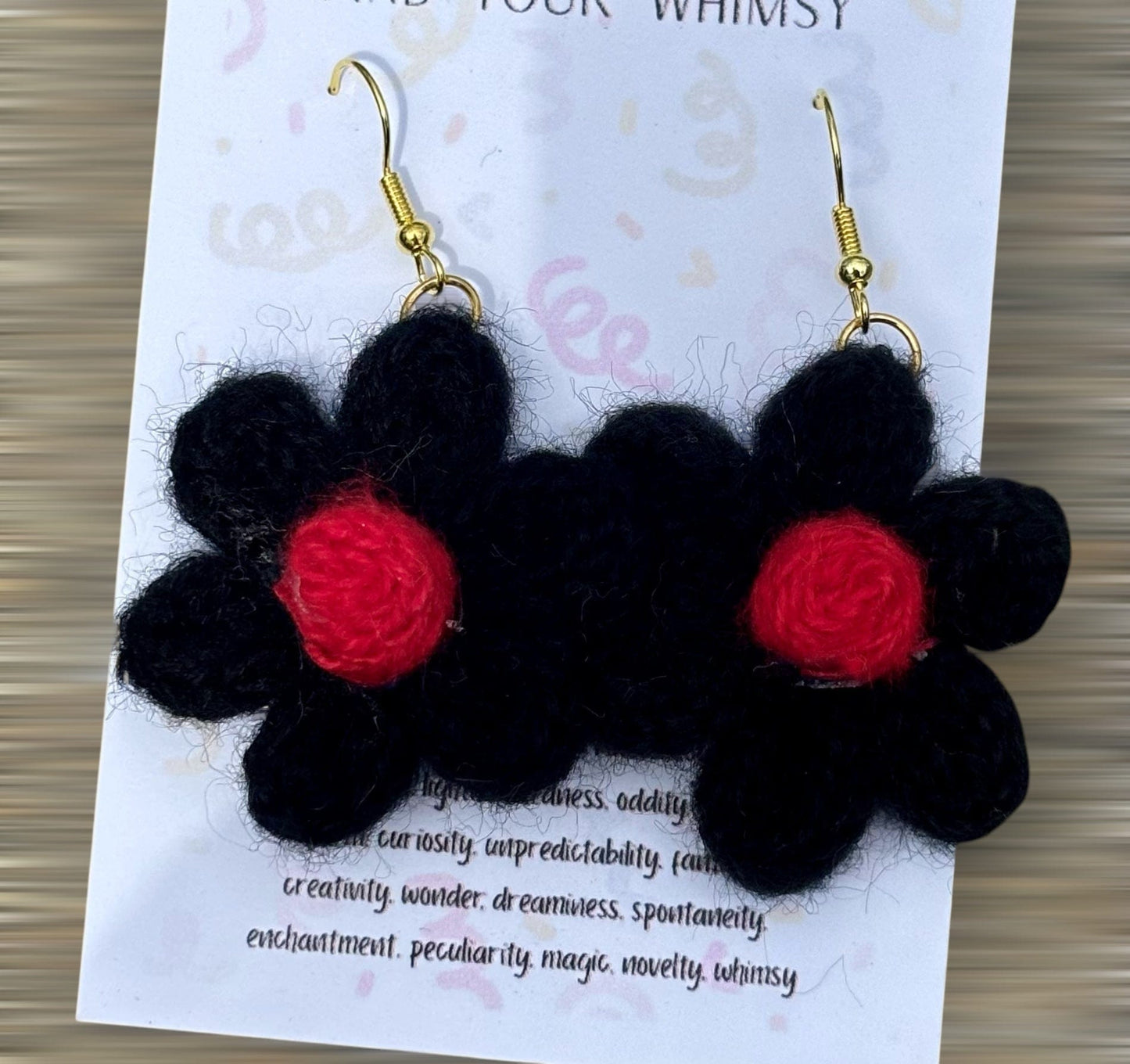 Whitney's Whimzees Black with Red Center Daisy Dangles (Black and White)