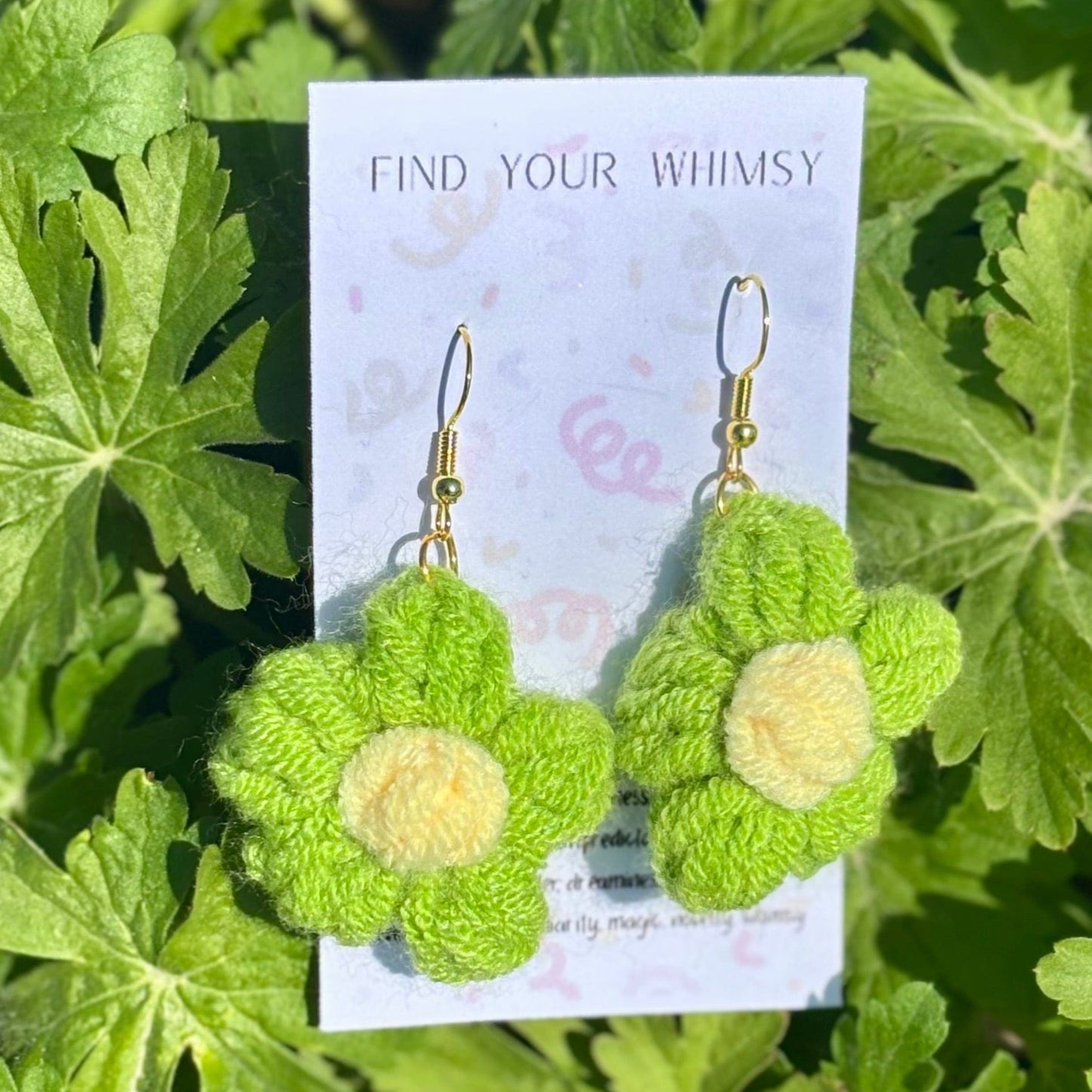 Whitney's Whimzees Green Handmade Flower Crochet Earrings