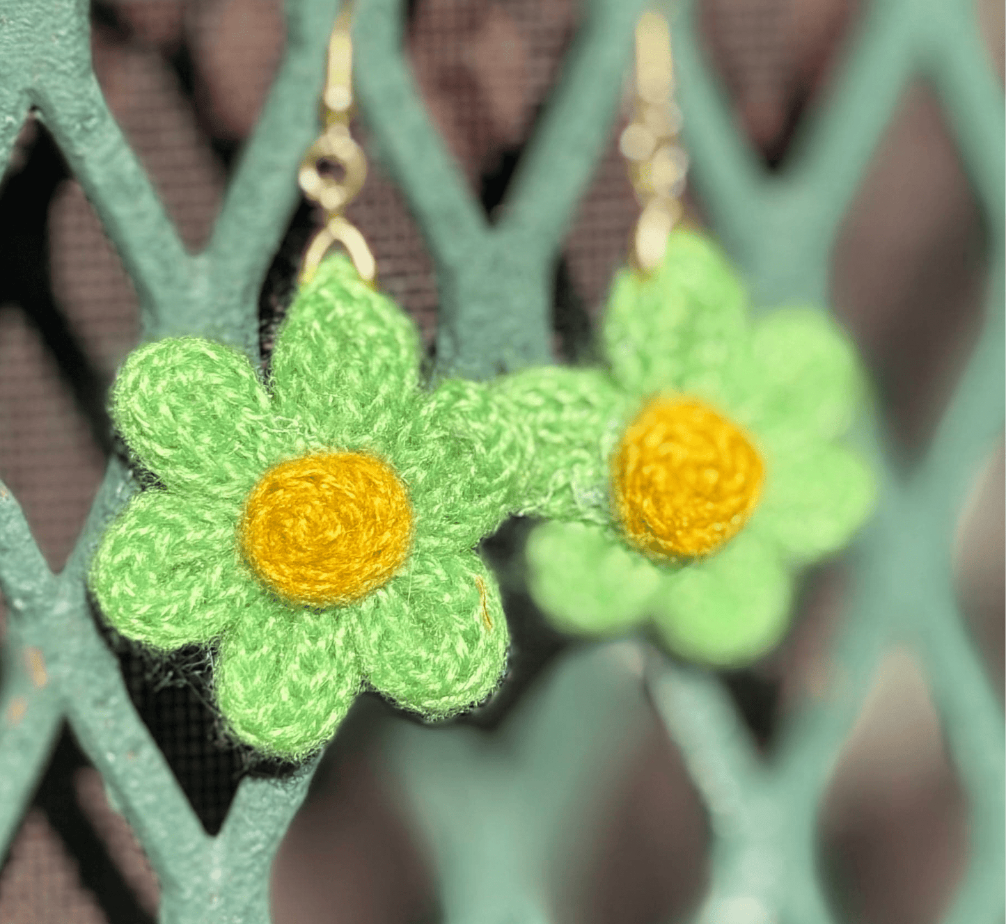 Whitney's Whimzees Handcrafted Flower Crochet Earrings - 1.25β (Greens)