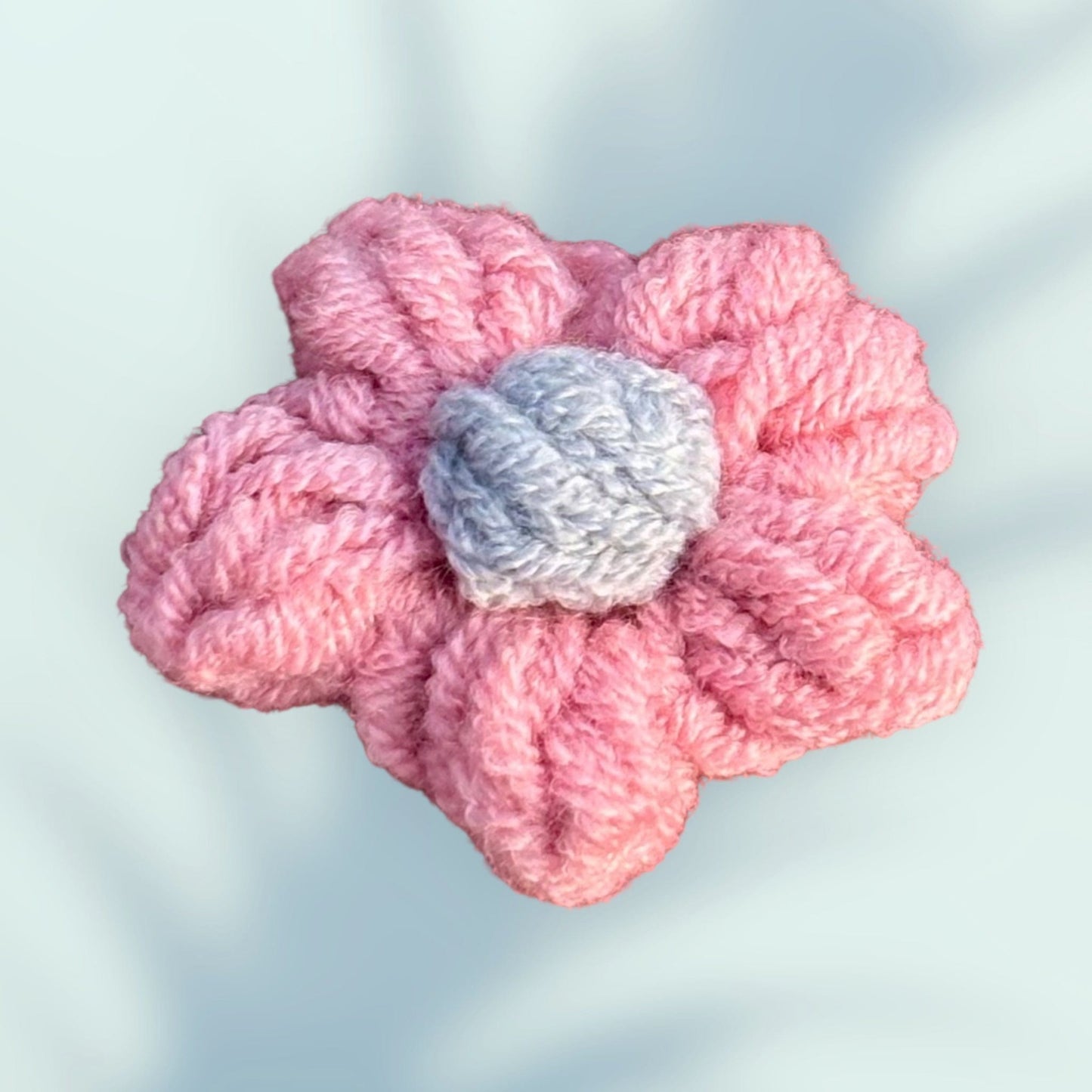 Whitney's Whimzees Heather Pink with Gray Center Handcrafted Flower Crochet Earrings - 1.75” (Pinks)