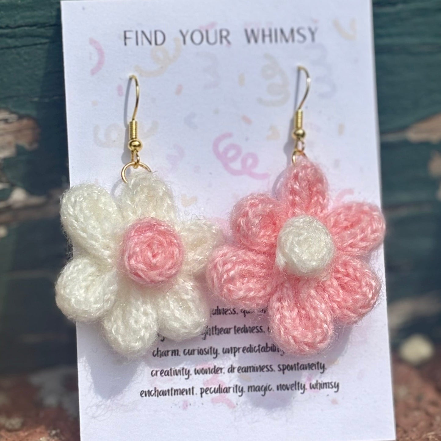 Whitney's Whimzees Pink/White Set Handmade Flower Crochet Earrings - 1.25 inch Flowers