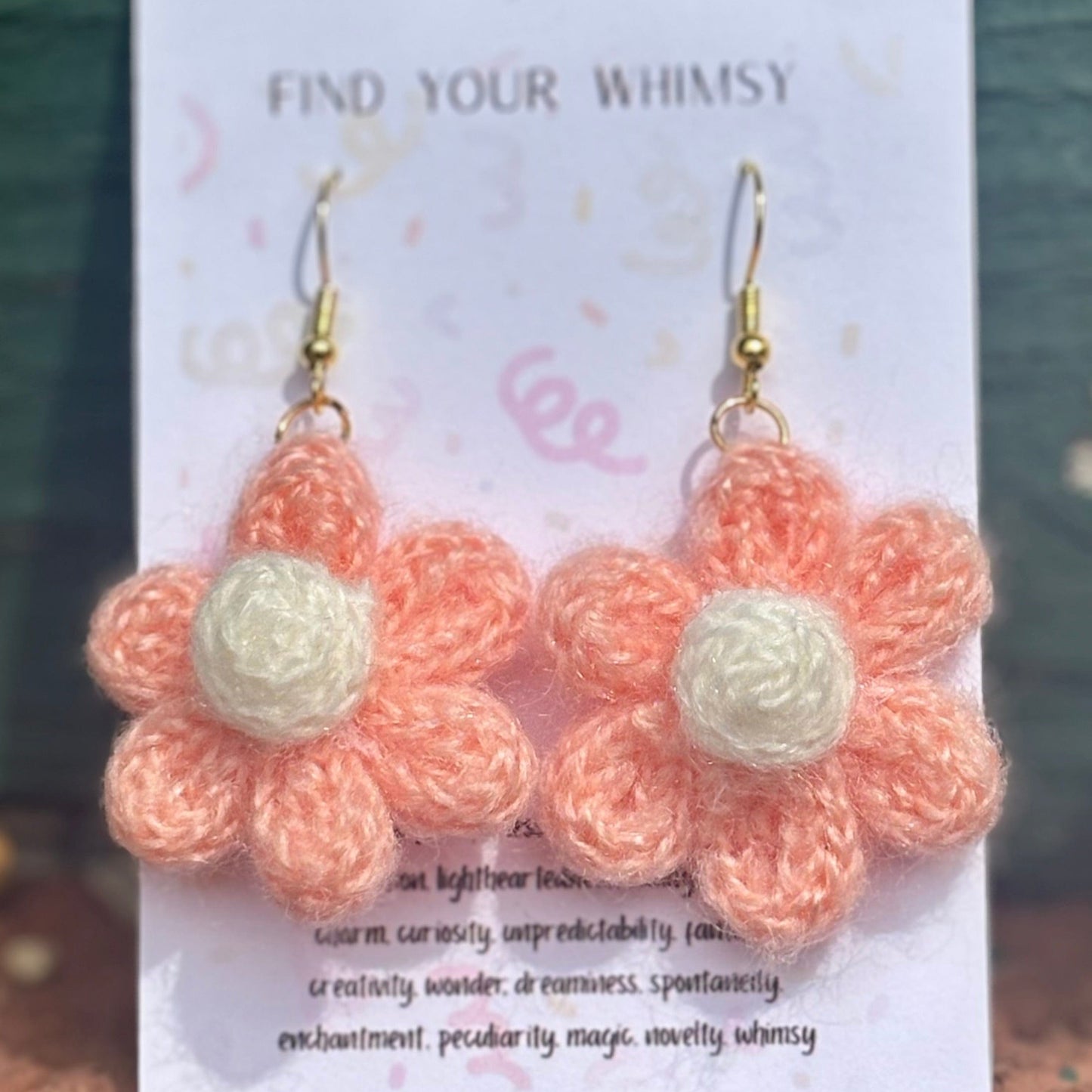 Whitney's Whimzees Pink with White Center Handmade Flower Crochet Earrings - 1.25 inch Flowers