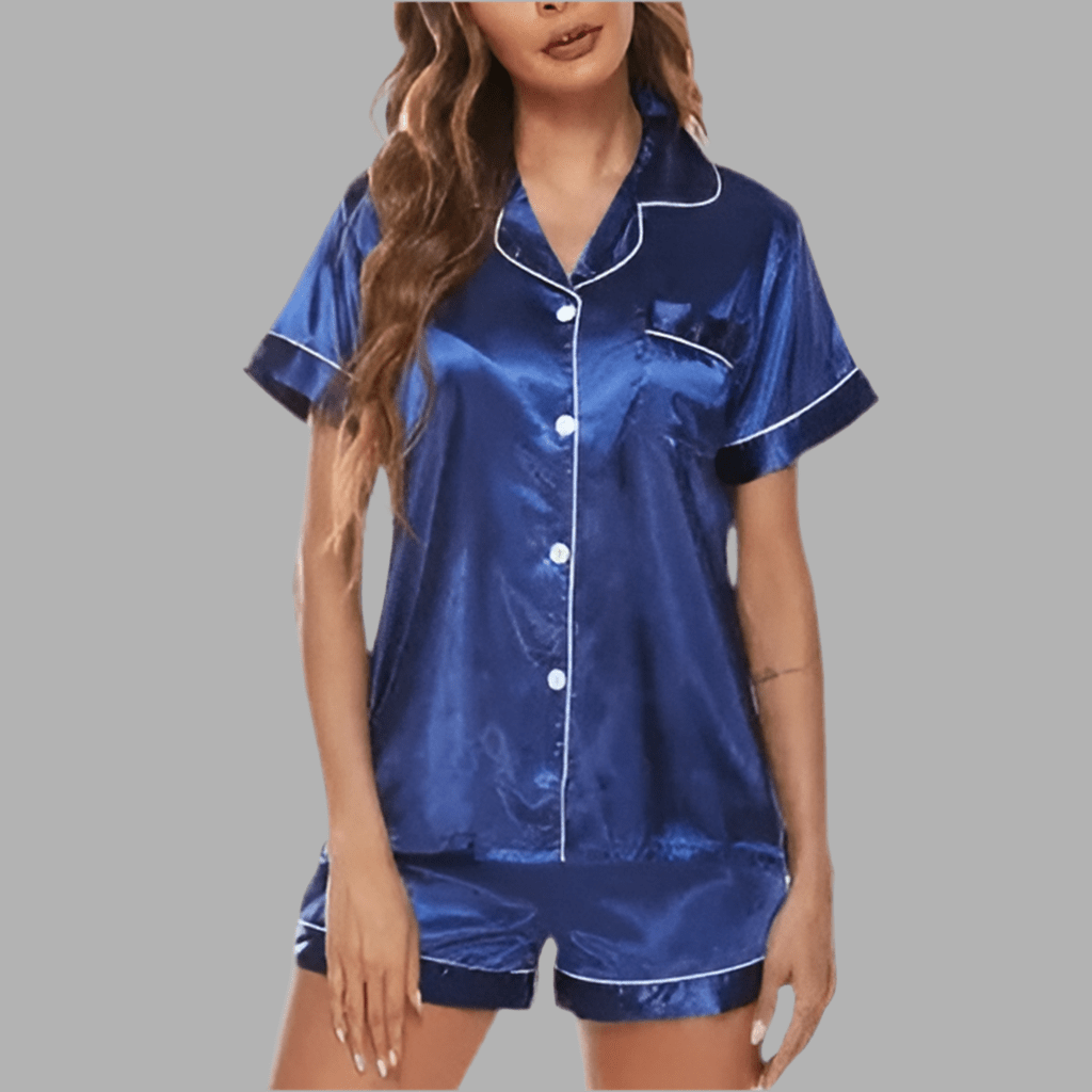 Wholesalesir Silk Satin Pajamas Set Loungewear Button-Down Pj Sets: Blue