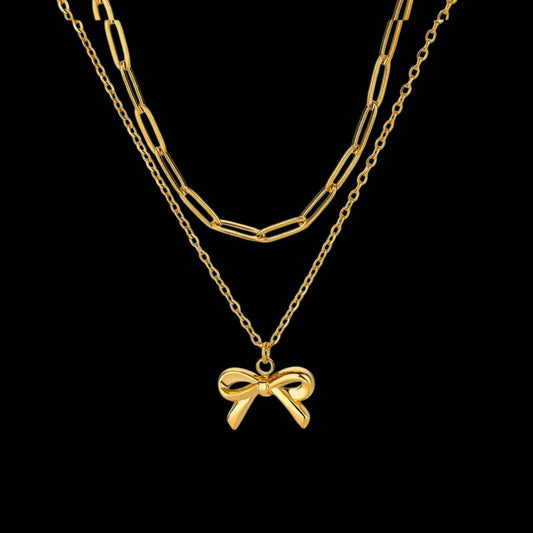 8 Seasons Golden Bow Layered Necklace – The Perfect Feminine Touch 🎀