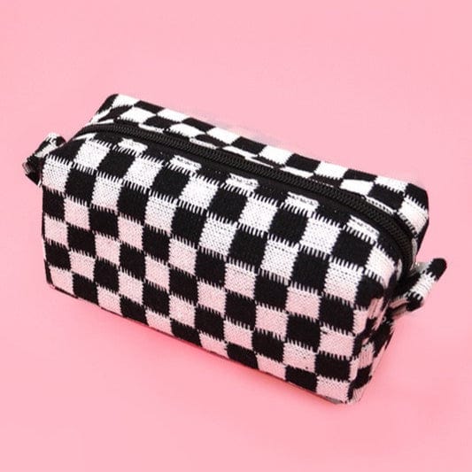 The Smiley Face Boutique Black 💄 Checkered Chic &amp; Compact Makeup Pouch – Stay Organized in Style! 💄