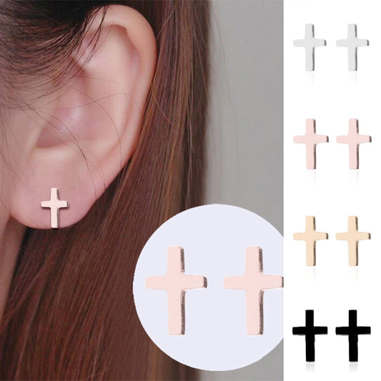The Smiley Face Boutique ✨ Minimalist Gold Cross Stud Earrings – Chic & Timeless! ✨