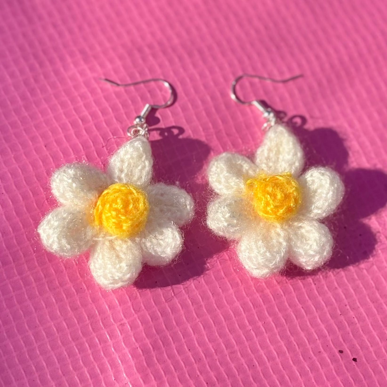 Whit's Up Shop Daisy Dangles - Petite White & Yellow Handcrafted Crochet Flower Earrings