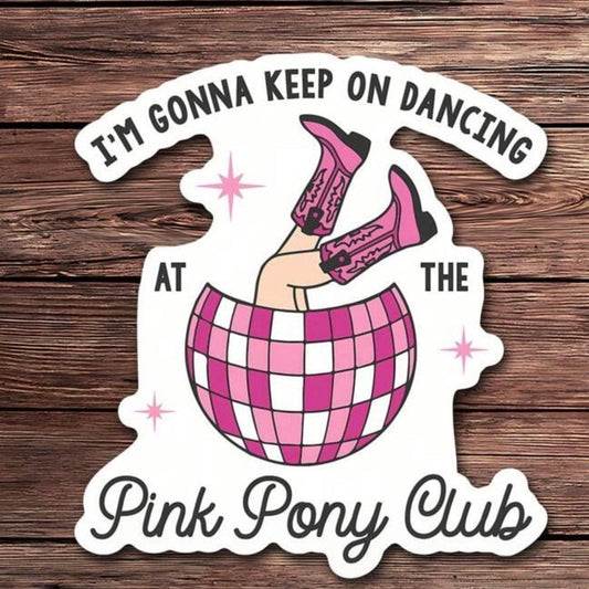 Whit's Up Shop Pink Pony Club Disco Cowgirl Sticker – Retro Western Boots & Disco Ball