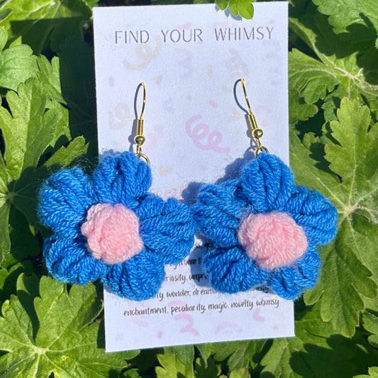Whitney's Whimzees Blue Handmade Flower Crochet Earrings