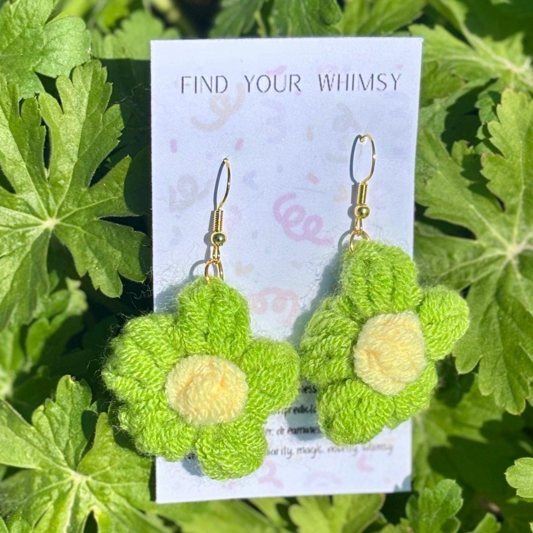 Whitney's Whimzees Green Handmade Flower Crochet Earrings