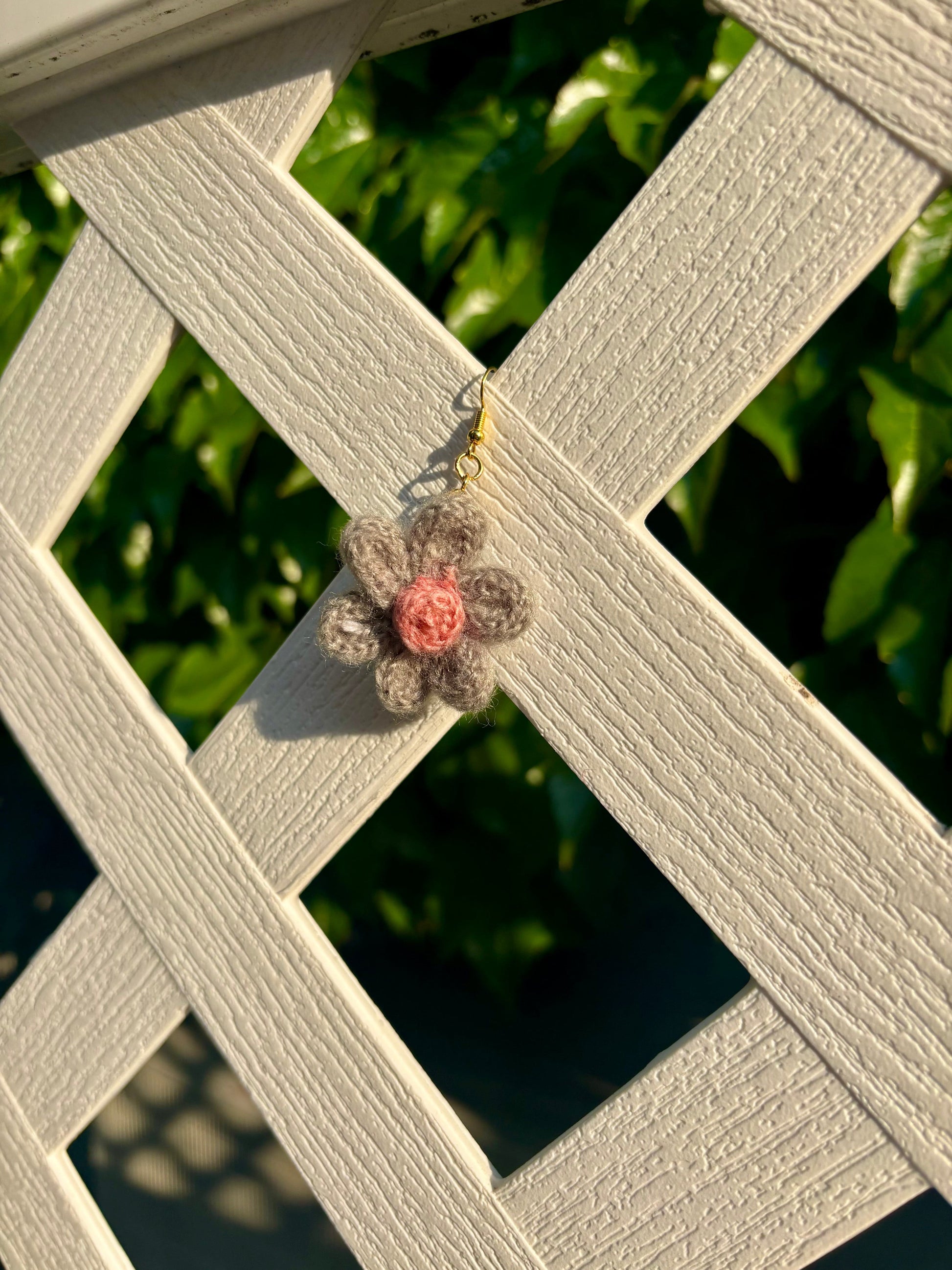 Whitney's Whimzees Handcrafted Flower Crochet Earrings - 1.25” (Gray)