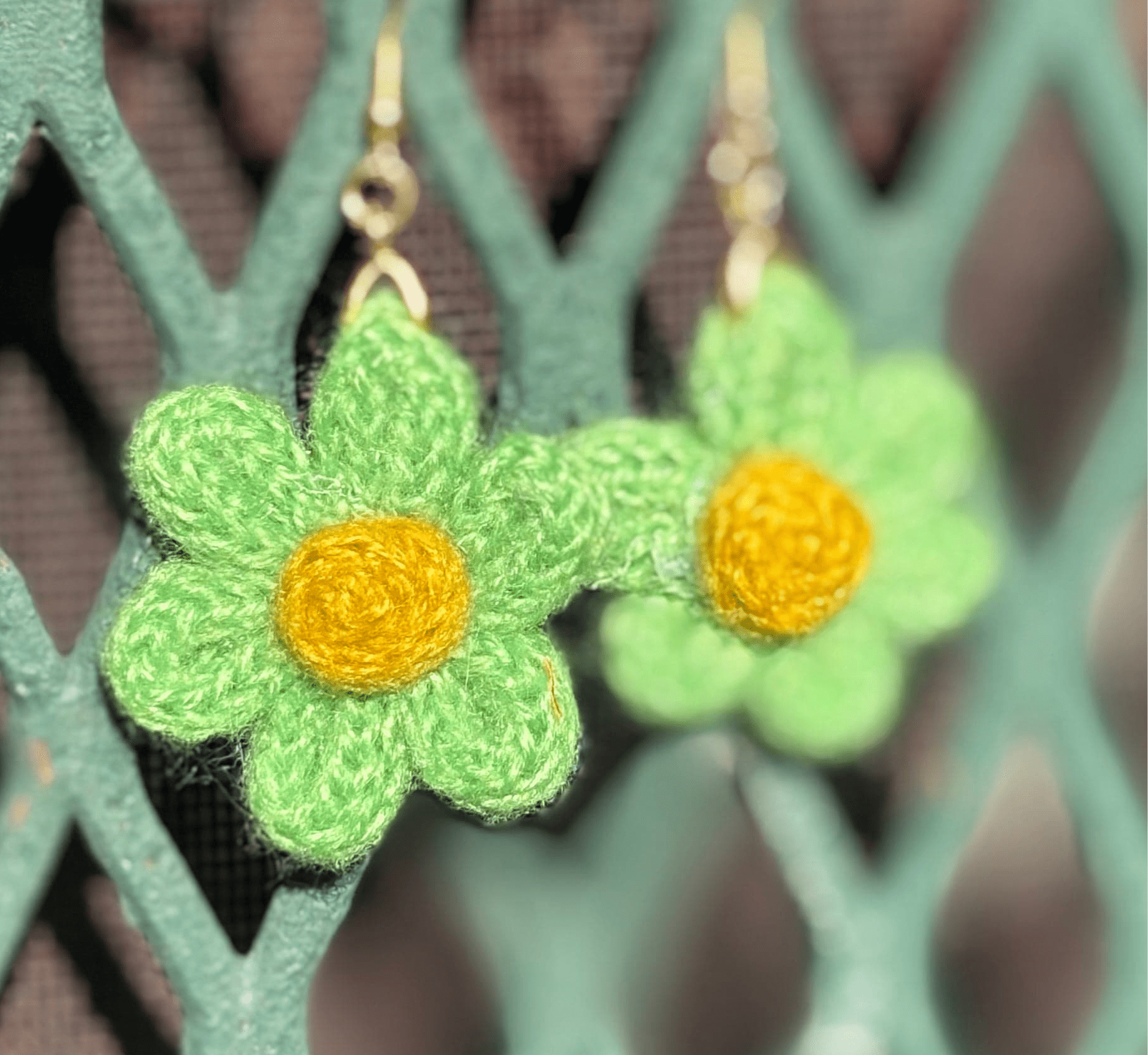 Whitney's Whimzees Handcrafted Flower Crochet Earrings - 1.25” (Greens)