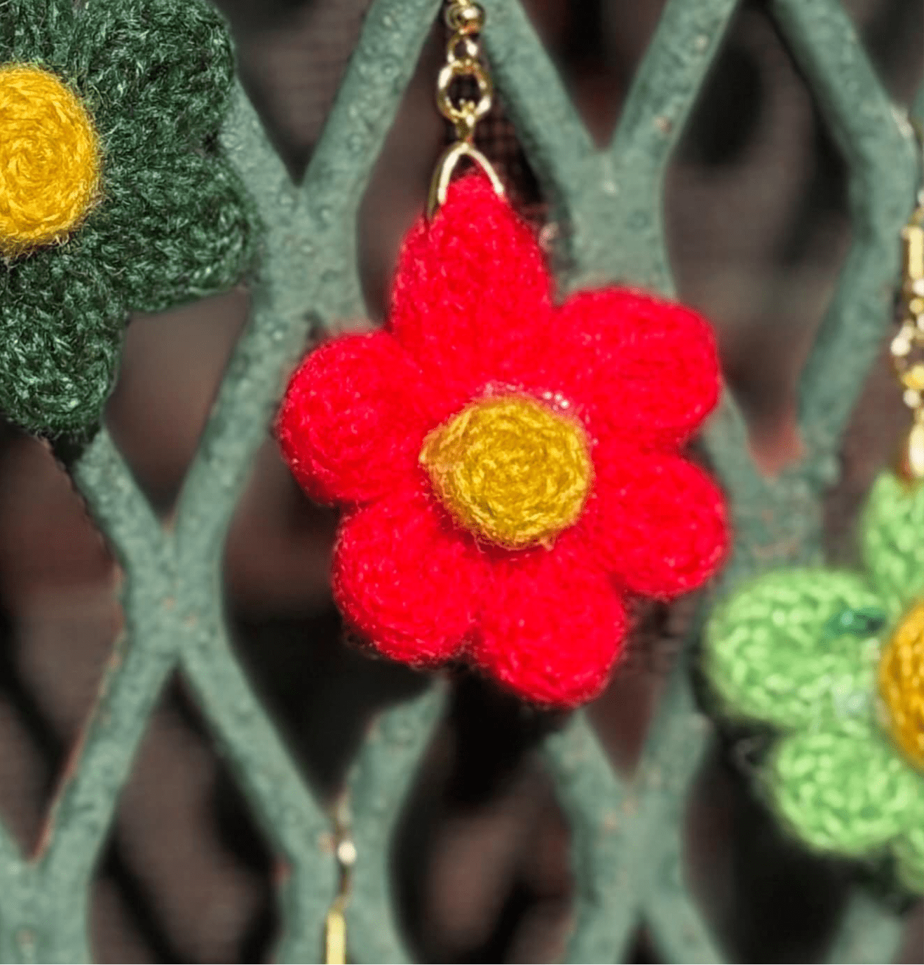 Whitney's Whimzees Handcrafted Flower Crochet Earrings - 1.25” (Red)