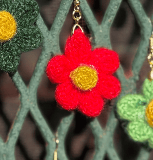 Whitney's Whimzees Handcrafted Flower Crochet Earrings - 1.25” (Red)
