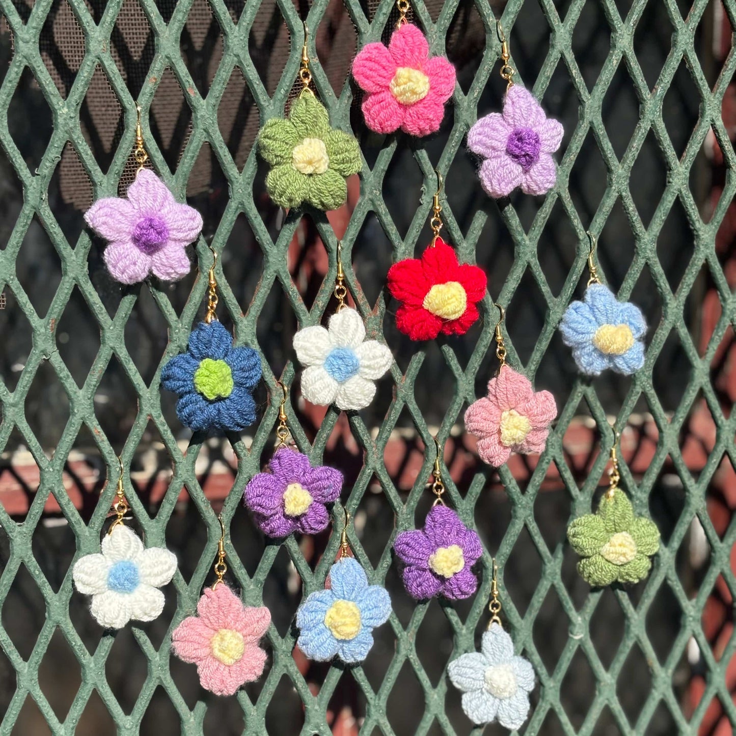 Whitney's Whimzees Handmade Flower Crochet Earrings - 1.75 inch Flowers