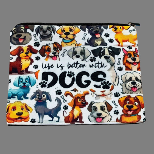 Whitney's Whimzees Life Is Better With Dogs Zipper Pouch – Cute Cartoon Dog Print Bag