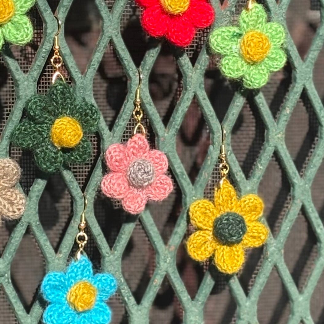 Whitney's Whimzees Mauve with Gray Center Handmade Flower Crochet Earrings - 1.25 inch Flowers