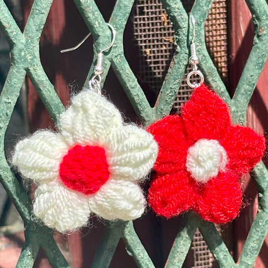 Whitney's Whimzees Red/White Inside Out Daisy Dangles