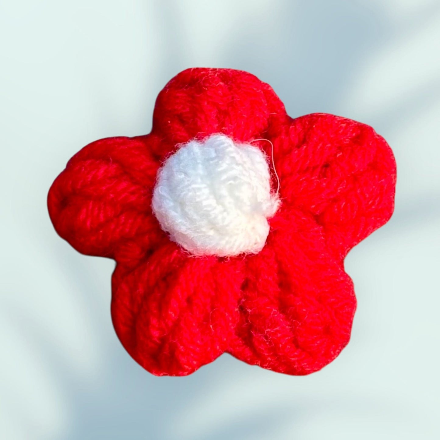 Whitney's Whimzees Red with White Center Handcrafted Flower Crochet Earrings - 1.75” (Red and White)