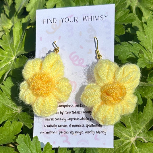 Whitney's Whimzees Yellow Handmade Flower Crochet Earrings