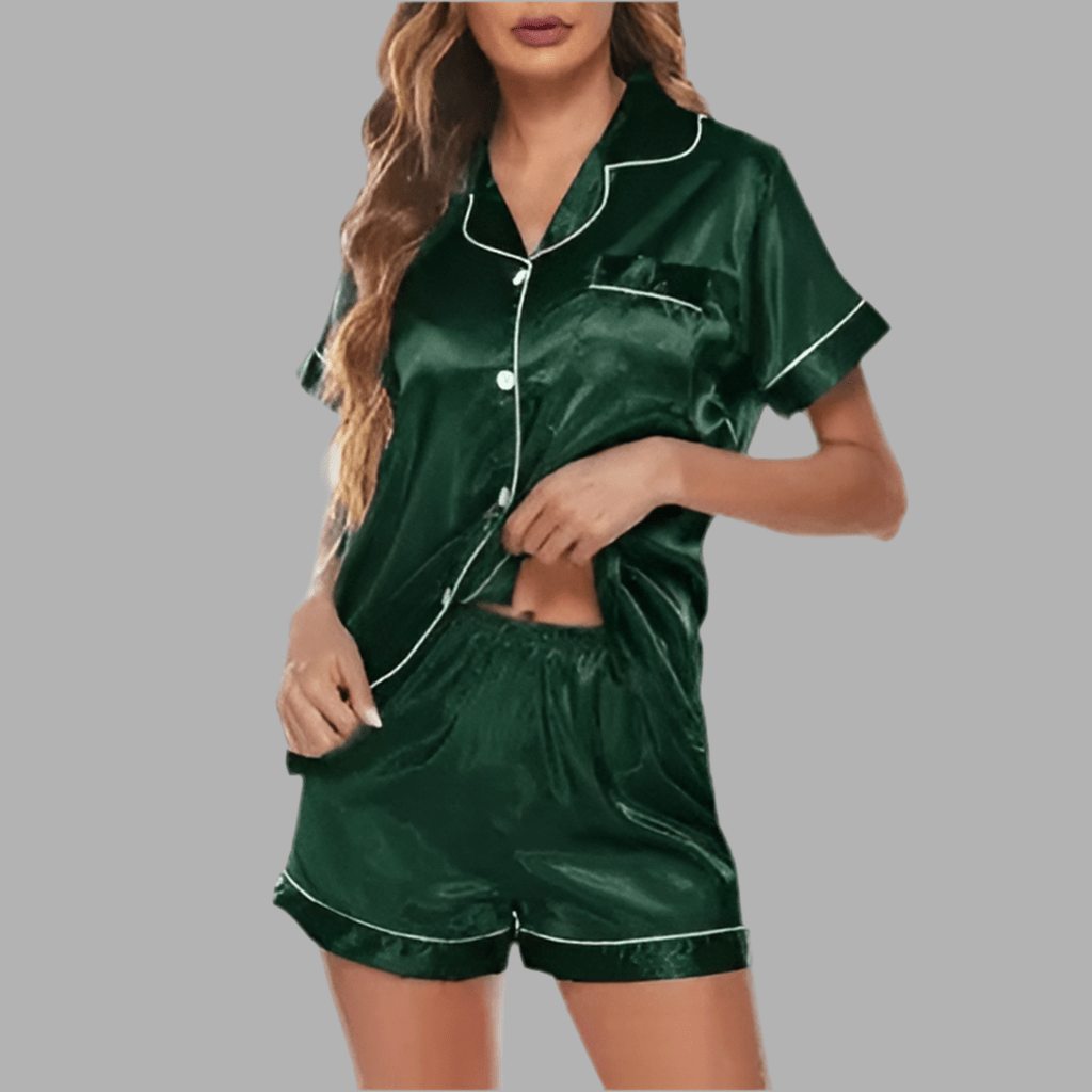 Wholesalesir Silk Satin Pajamas Set Loungewear Button-Down Pj Sets: Green